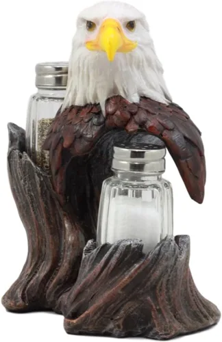 Vista 3 de Ebros Gift Patriótico Americano Águila Calva Salero y Pimentero Salero Estatuilla Decoración 7 "H Águilas Aves De Presa Rey De Los Cielos Alas De