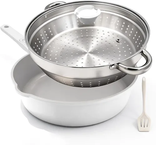 Vista 10 de AIKENBBKK Sartén profunda de cerámica de 8 pulgadas con tapa Blanco