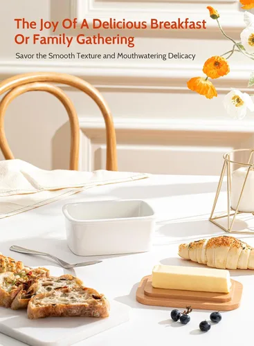 Vista 3 de Sweese - Mantequera de porcelana con tapa, perfecto para mantequilla de este y oeste, Blanco