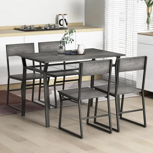 Vista 8 de Giantex Juego de mesa de comedor para 4, mesa de cocina rectangular de 47 pulgadas de largo x 28 pulgadas de ancho con 4 sillas trapezoidales, marco