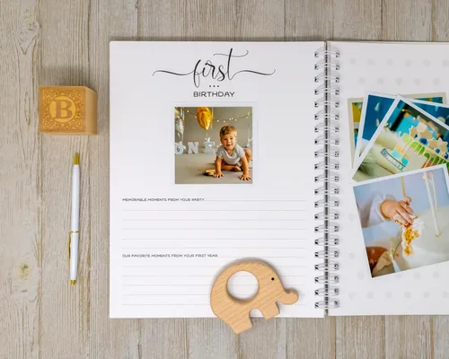 Vista 9 de Baby Memory Book - Hard Cover First Year Album Personalized with Baby’s Name - Boy Baby Journal (Blue Gingham)