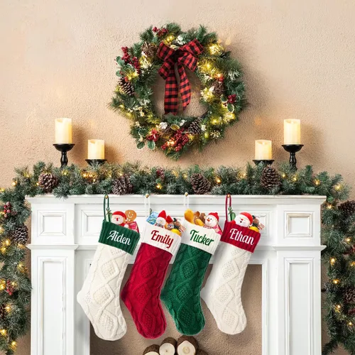 Vista 6 de Calcetines de Navidad personalizados, calcetines de Navidad familiares con nombre personalizado, calcetín de Navidad de punto grande de 18 pulgadas