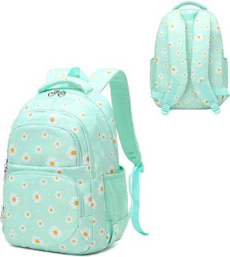 Vista 4 de Mochilas estampadas de margaritas para niñas con bolsa de almuerzo, estuche de lápices de 3 piezas, bolsas ligeras para libros elementales