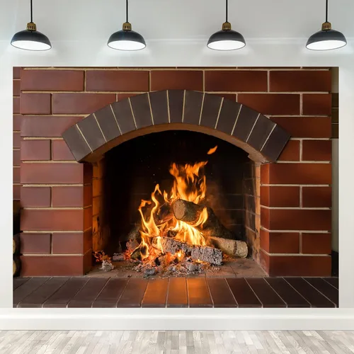 Vista 2 de Telón de fondo de Navidad de 5 x 3 pies, para invierno, chimenea, leña, fotografía, fondo para niños, familia, camping, barbacoas, decoración