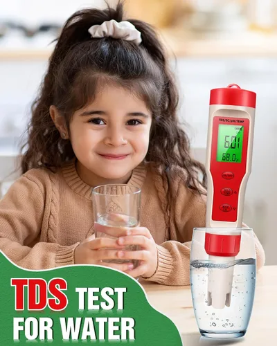 Vista 4 de Medidor de pH 4 en 1, medidor de pH para agua, probador digital de pH 0.01 de alta precisión con rango de medición de pH 0-14, temperatura de pH TDS