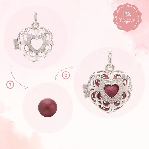 Vista 3 de PYA angel caller pendant"Heartsoldier" with sound ball made of 925 sterling silver Individual women's jewelry with heart pendant and color ball