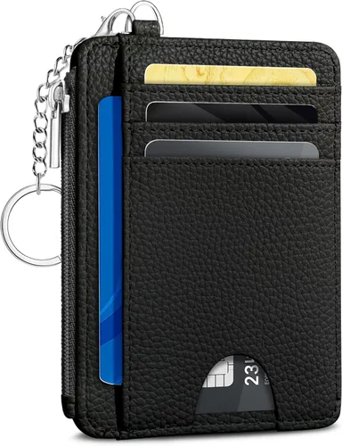 Vista 32 de Kelvoris Tarjetero pequeño para mujer, cartera delgada con bloqueo RFID, llavero con bolsillo para monedas con cremallera, bolsillo frontal