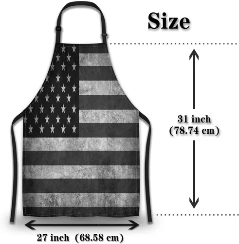 Vista 2 de Delantal de cocina para hombre, diseño de bandera estadounidense en blanco y negro, delantal de cocina para mujeres, para cocinar, restaurante