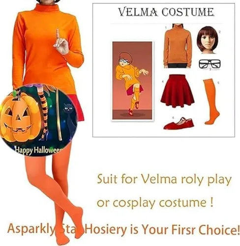 Vista 3 de JoviaFesta Xtraokute - Medias largas naranjas de Halloween por encima de la rodilla para fiesta de disfraces de cosplay, extra gruesas y alargadas