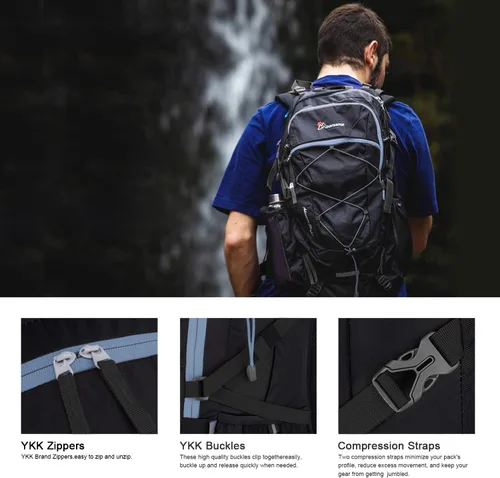 Vista 8 de MOUNTAINTOP Mochila de senderismo 40L, mochila ligera al aire libre Negro+Azul
