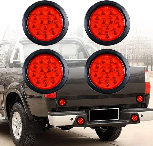 Vista 2 de Astra Depot Juego de 4 unids rojo 4 "redondo 12 LED Stop Running Luz trasera Ojal Plug para vehículo largo camión remolque