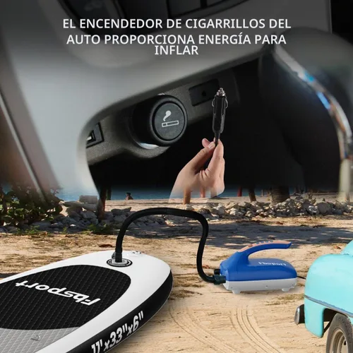 Vista 3 de Bomba eléctrica de tabla de remo, bomba de aire SUP de 20 PSI con funciones de inflado y desinflado y conector de coche de 12 V CC, inflador rápido