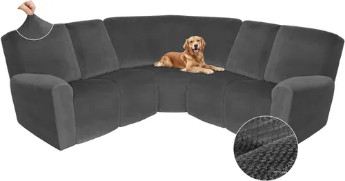 Vista 523 de Arfntevss Fundas de sofá seccional reclinable de terciopelo, Funda de sofá seccional de esquina para sofá reclinable, Funda elástica suave