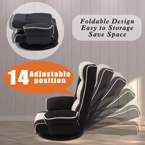 Vista 3 de Silla de suelo giratoria de 360 grados para juegos con reposabrazos, silla plegable de piso con respaldo acolchado de múltiples ángulos, sofá