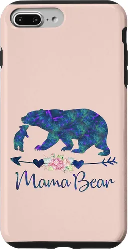 Vista 12 de Teal Blue Purple Floral Mama Bear and One Cub Light Pink Case for iPhone 17
