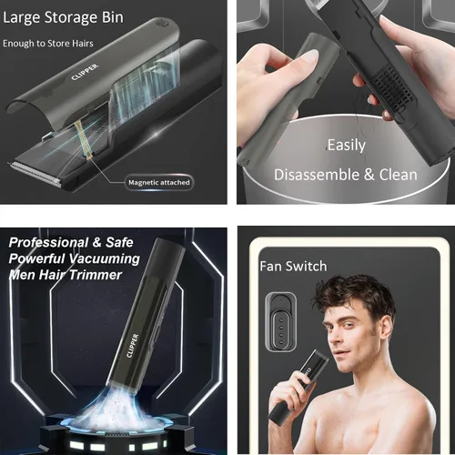 Vista 2 de Favrison Cortapelos para hombres, cortadora de cabello inalámbrica profesional con aspiradora automática, impermeable, recargable por USB, kit