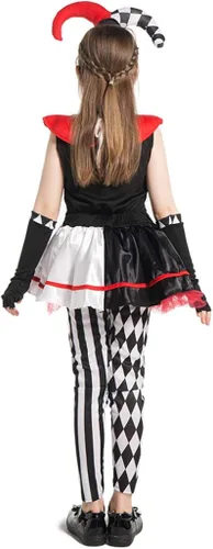 Vista 3 de ReneeCho Disfraz de payaso de bufón para niña disfraz de payaso de circo aterrador vestido tutú ajustado