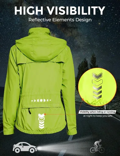 Vista 4 de FitsT4 Sports Chaquetas de ciclismo para mujer, ligeras, cortavientos, reflectantes, con capucha