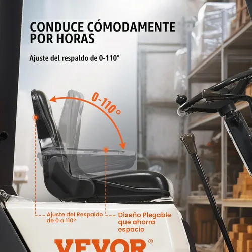 Vista 3 de VEVOR Asiento universal de carretilla elevadora, asiento de tractor plegable con respaldo de ángulo ajustable y micro interruptor, 6.3-13.4
