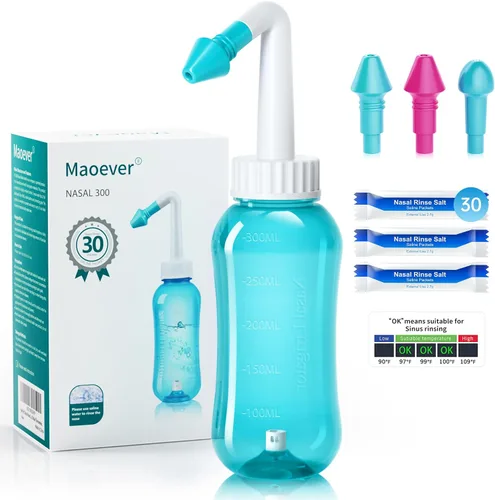 Vista 9 de Botella para enjuagues y limpiezas nasales Irrigación nasal con enjuague a presión para adultos y niños. Sin bisfenol A capacidad para 10.1 onzas