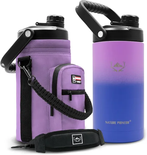 Vista 18 de NATURE PIONEOR Botella de agua aislada de 84 onzas, jarra de agua de acero inoxidable con doble vacío con soporte/portador, boca ancha, deportes al
