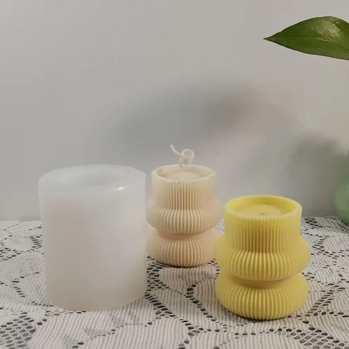 Vista 7 de Molde de silicona para velas a rayas de barril Molde de jabón para velas de pilar geométrico, molde de fondant, molde para hornear pastel