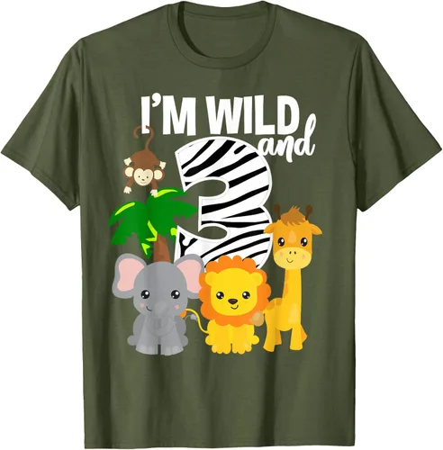 Vista 44 de Camiseta de cumpleaños con temática de zoológico de I'm Wild and 3, Negro, S