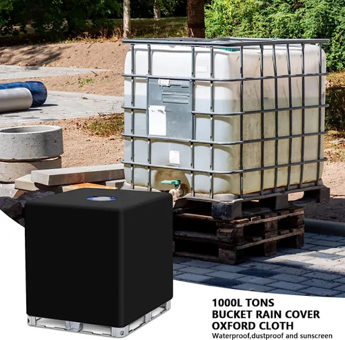 Vista 3 de IBC - Funda para barril de lluvia de 1000 litros, tanque de agua al aire libre de 275 galones, sombrilla para jardín, cubierta protectora a prueba
