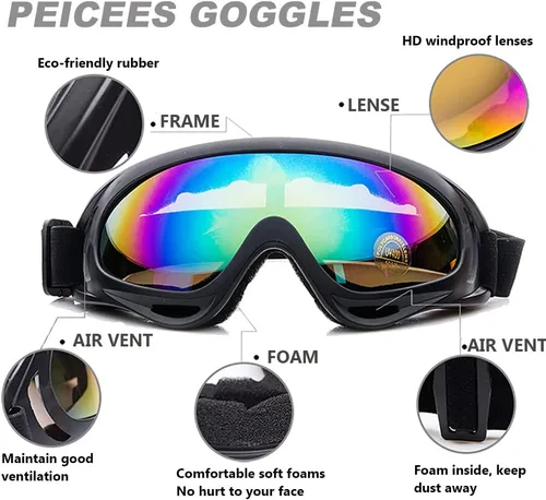 Vista 3 de Peicees Paquete de 4 gafas de esquí para mujeres, hombres, niños, deportes de nieve, motocicleta, snowboard