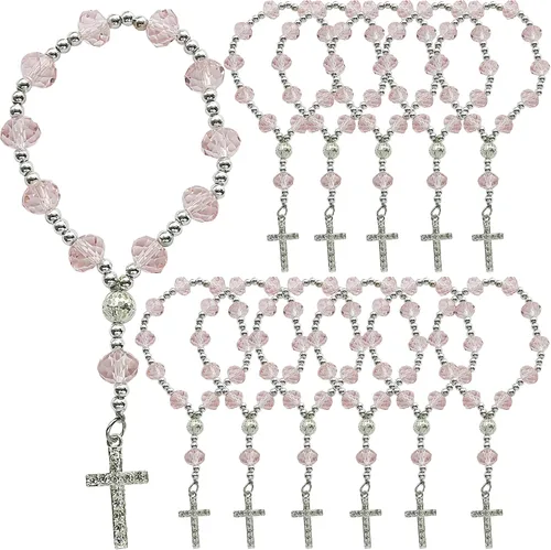 Vista 11 de 12 pulseras de rosario de cristal con diamantes de imitación, cruz, bautismo, boda, primera comunión, recuerdo de quinceañera, regalo conmemorativo