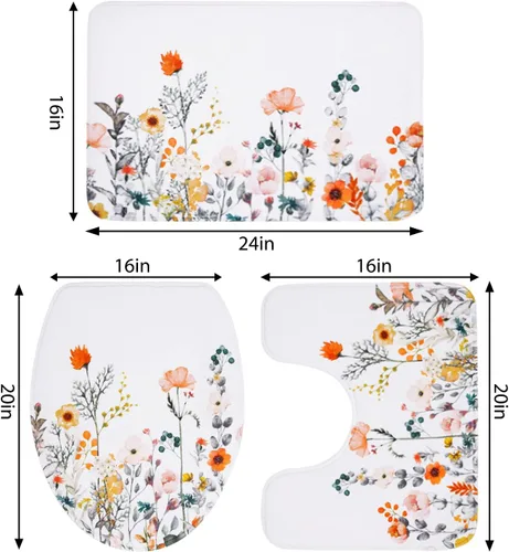 Vista 2 de Juego de alfombras y tapetes de baño, juego de 3 piezas de alfombra de baño, alfombra de baño de flores, ultra suave, absorbente, peluda, gruesa
