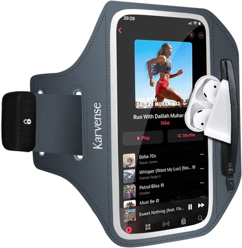 Vista 9 de Brazalete para teléfono para correr, soporte de teléfono para correr para iPhone y Samsung Galaxy, soporte para teléfono celular para caminar, Negro