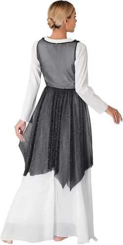 Vista 2 de Aislor Disfraz de danza lírica para mujer, diseño de alabanza, asimétrica, superpuesta Negro