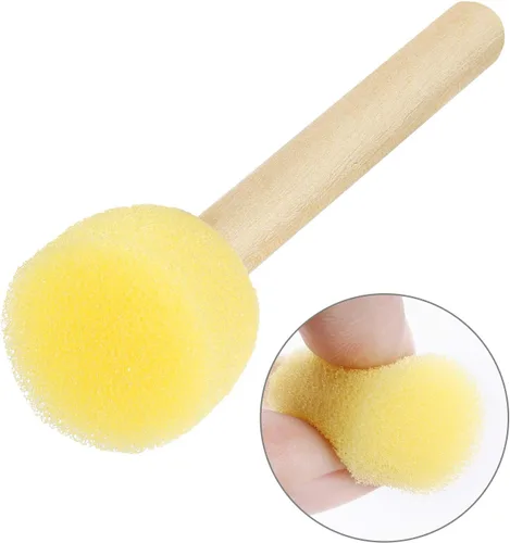Vista 3 de Outus Juego de 40 brochas redondas de espuma de esponja para pintar con mango de madera, plantilla de espuma, herramientas de pintura para pintar