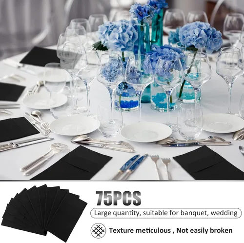 Vista 5 de Cindeer 150 Pz Servilletas de Lino Negras para Cena con Sensación de Lino, Bolsillo Plano Incorporado, Preplegadas, Toalla de Mano Desechable