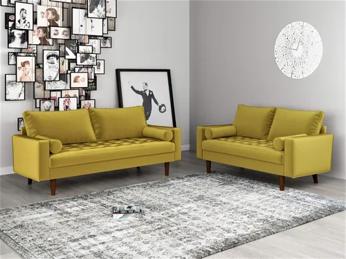 Vista 21 de Container Furniture - Sofá de piel sintética para la sala de estar moderna con cojines extraíbles y patas de madera maciza, sofá estilo lujoso