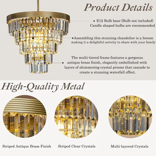 Vista 5 de ALOADECOR Candelabro de cristal de 5 niveles con forma de cono glamoroso de 4 luces, de 16 pulgadas, color dorado suave, ajustable, contemporáneo
