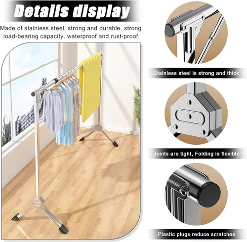 Vista 2 de Heavy Duty Foldable Indoor Outdoor Clothes Drying Rack - Extendable Stainless Steel Laundry Drying Stand, 54" Height, 5.25FT Width, Ideal for Drying