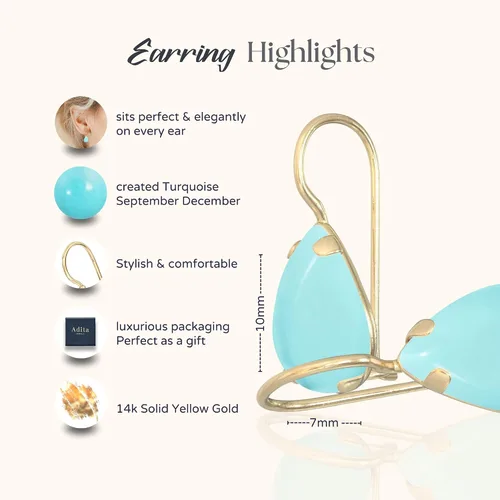 Vista 25 de 14K Solid Gold Earrings - Gemstone Earrings for Women - 14K Gold Earrings for Women - Birthstone Earrings - Teardrop Earrings for Women - Gold