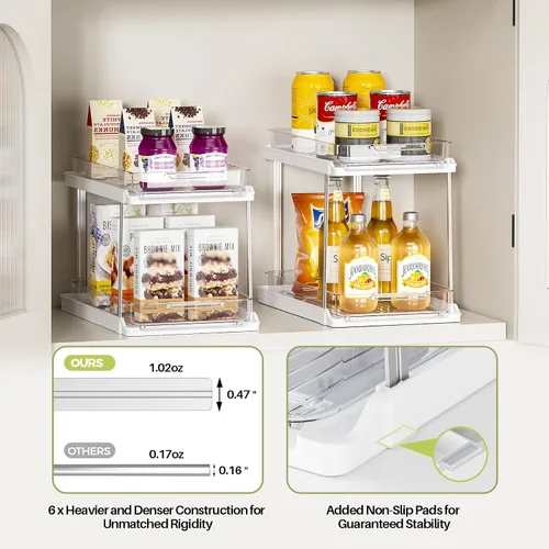 Vista 4 de Delamu Organizadores y almacenamiento de 2 niveles para debajo del fregadero, cajones extraíbles con diseño antideslizante, almacenamiento multiusos