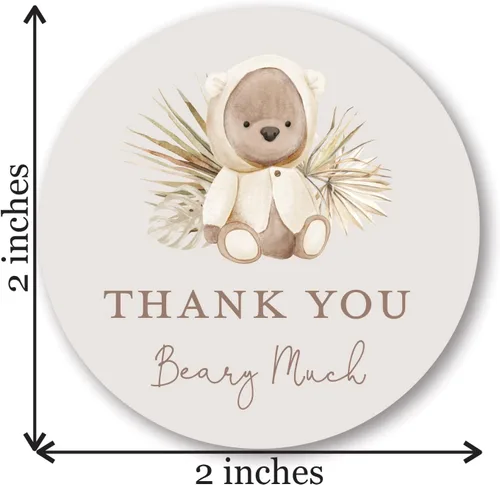 Vista 2 de Calcomanías redondas de 2 pulgadas con diseño de oso bohemio para baby shower, juego de 40 (neutro)