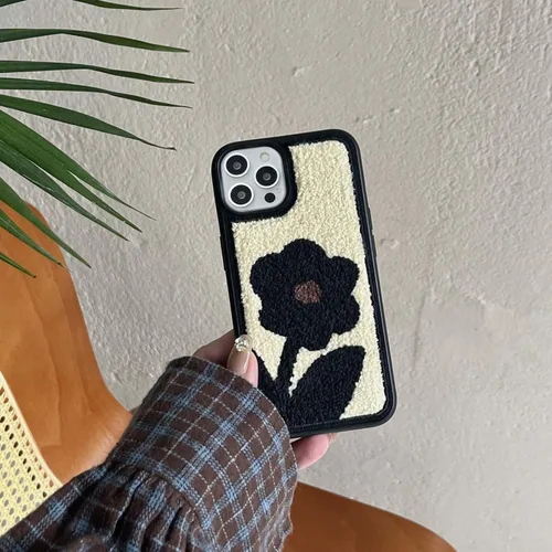 Vista 8 de Funda con diseño de flores retro, bonita funda negra floral para iPhone 13, fabulosa funda de protección femenina peluda para iPhone 13
