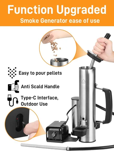 Vista 4 de Tubo de humo para actualización de ahumador de pellets, generador de humo frío para parrilla de gas, ahumador eléctrico inalámbrico portátil