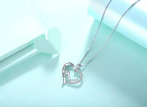 Vista 6 de Regalo para el día de la madre, plata de ley 925, collar con colgante de corazón de amor, mamá, oso, panda, elefante, perezoso, animales, collares