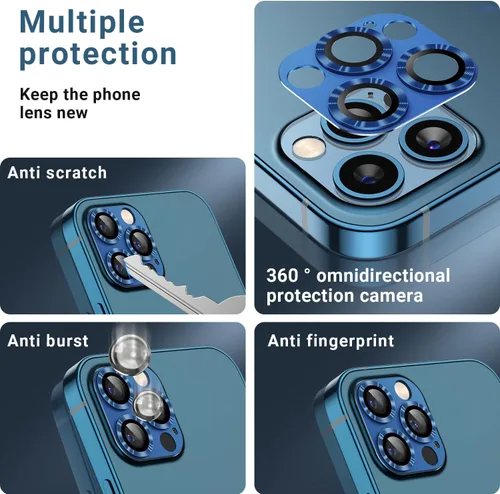 Vista 5 de Korecase Protector de lente de cámara para iPhone 12 Pro Max, película de vidrio templado de metal para cámara, protector de lente trasera