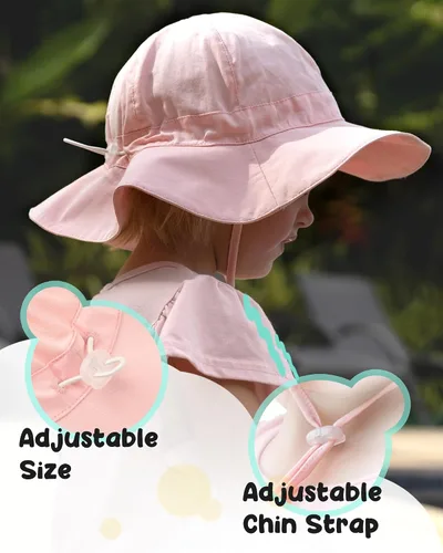 Vista 4 de FURTALK Sombrero de algodón para bebé con oreja, protección solar UPF 50+, gorra para el sol
