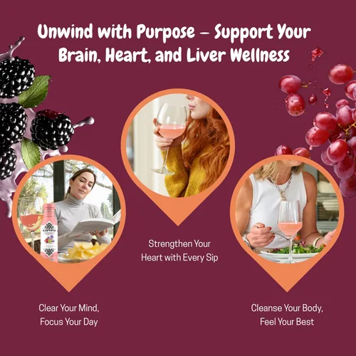 Vista 6 de Karviva Alternativa al vino rosado sin vino sin alcohol – Bajo en azúcar, orgánico, mezcla de hierbas para relajación, equilibrio hormonal y salud