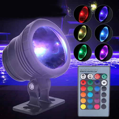 Vista 2 de Luces de estanque, focos que cambian de color, luces de estanque, luces LED subacuáticas, control remoto, impermeables, luces sumergibles