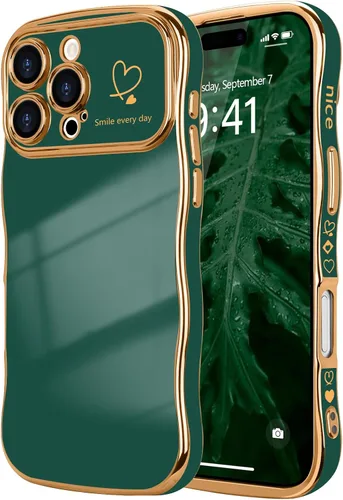 Vista 56 de LCHULLE - Funda para iPhone Air, linda para mujeres y niñas, con forma de onda, color azul bebé Luxury Plating Curly Wavy Frame with Love Heart