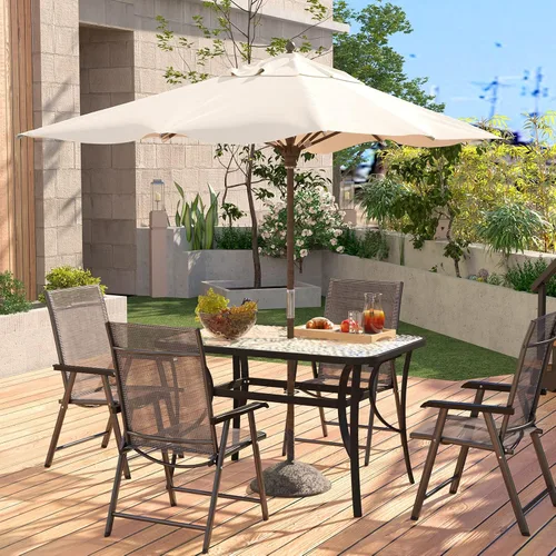 Vista 4 de soges Mesa de café bistró de 47 pulgadas para patio al aire libre, mesa de comedor rectangular con marco de acero templado con agujero